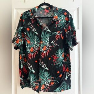 LG Men's Black Coca-Cola themed Tropical Print Shirt. Size large.